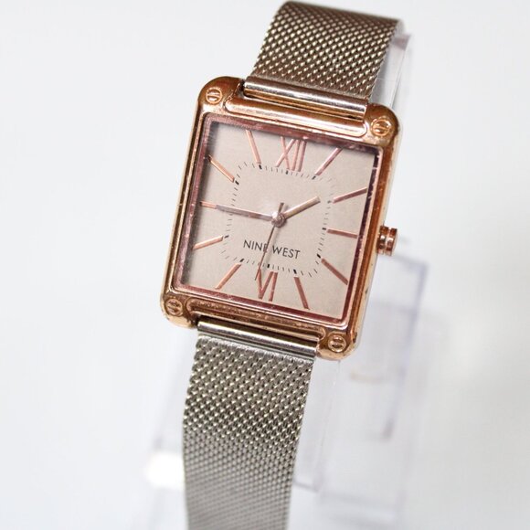 Nine West Square Rose Gold Tone Mesh Band Women’s Quartz Watch 30mm Dial - Picture 1 of 8
